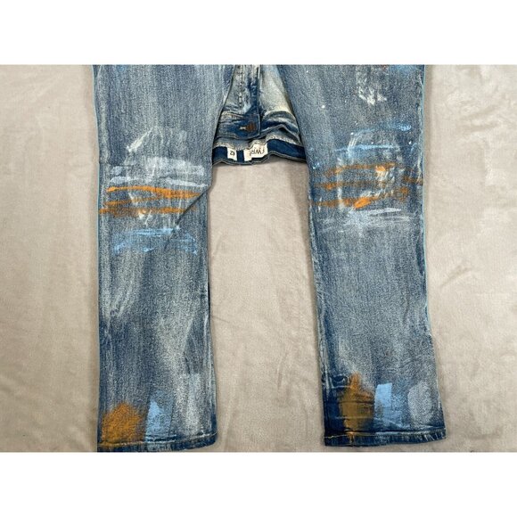 Men's FWRD Trashed Distressed Stacked Denim Jeans-Blue-Size 42 Inseam 32 - Picture 10 of 11
